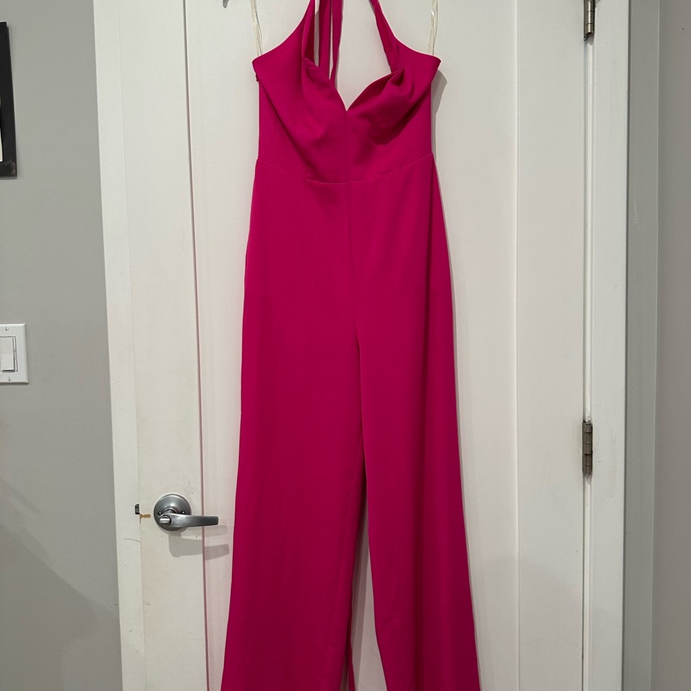 Tea n Cup Pink Wide-Leg Jumpsuit with V-Neck